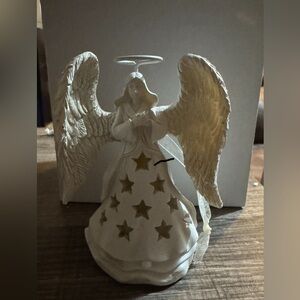 Elegant Cream Angel Figurine with Gold Star Accents
